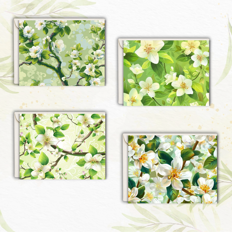 Spring Blossom Notecard Set – Pack of 8 Elegant Floral Greeting Cards
