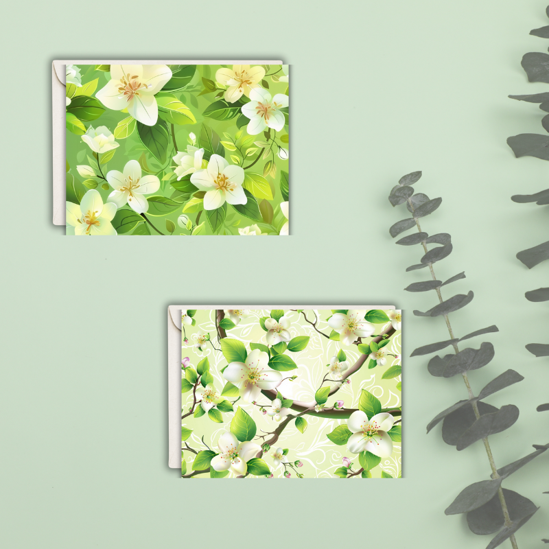 Spring Blossom Notecard Set – Pack of 8 Elegant Floral Greeting Cards