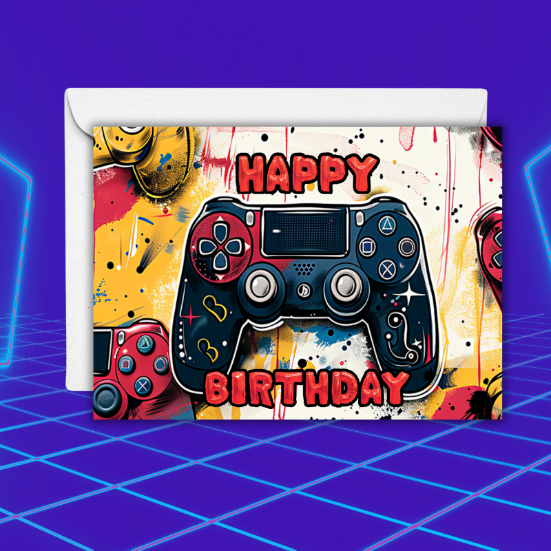 ๐ฎ Gamer Birthday Card for Boys โ Bold Video Game Controller Design โ 5"x7" Card with Envelope โ Fun, Cool, and Blank Inside