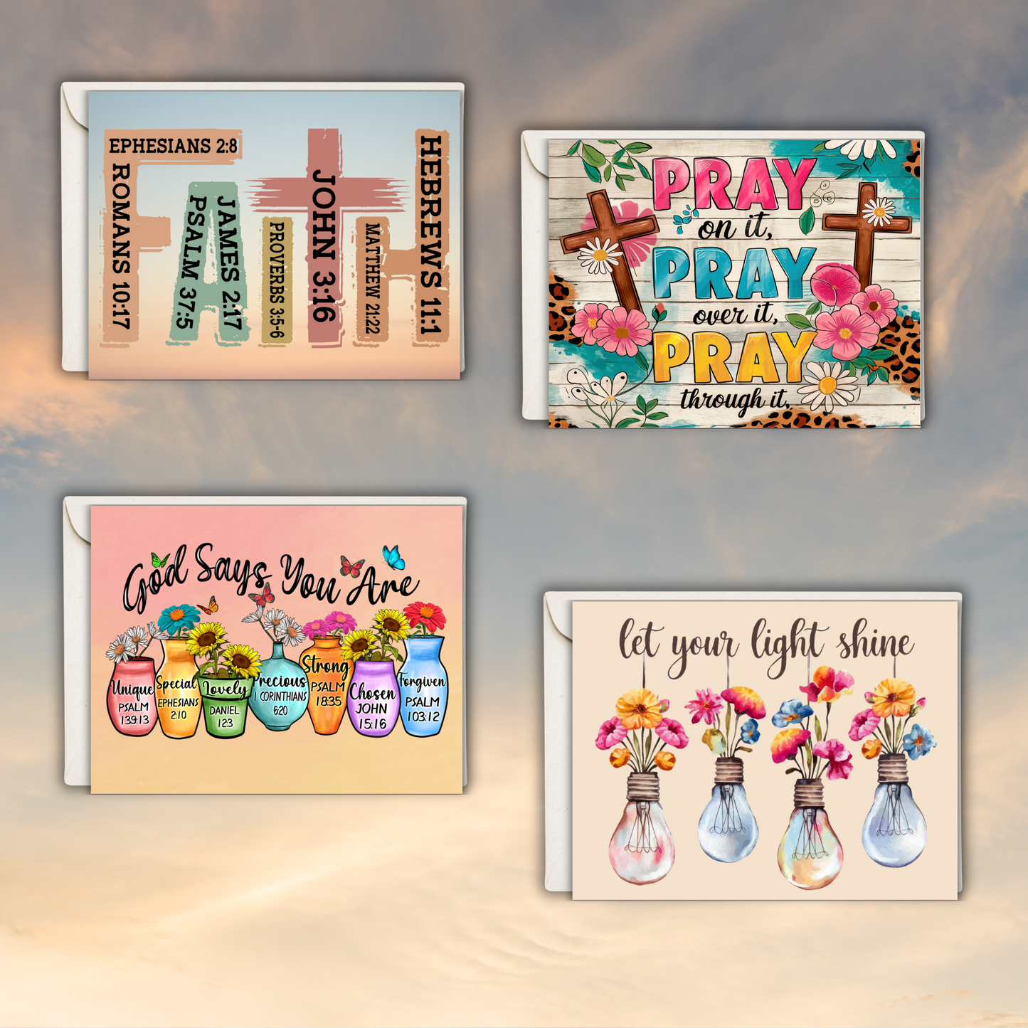 Faith & Encouragement Notecard Set – 8 Inspirational 5.5"x4.25" Cards with Envelopes in Kraft Gift Box