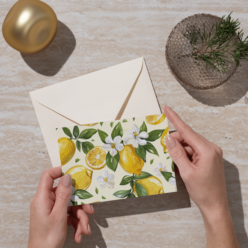 π Lemon Notecard Set β Pack of 8 Blank Greeting Cards with Envelopes β 5.5x4.25" β Fresh Lemon Watercolor Designs β Kraft Gift Box Included