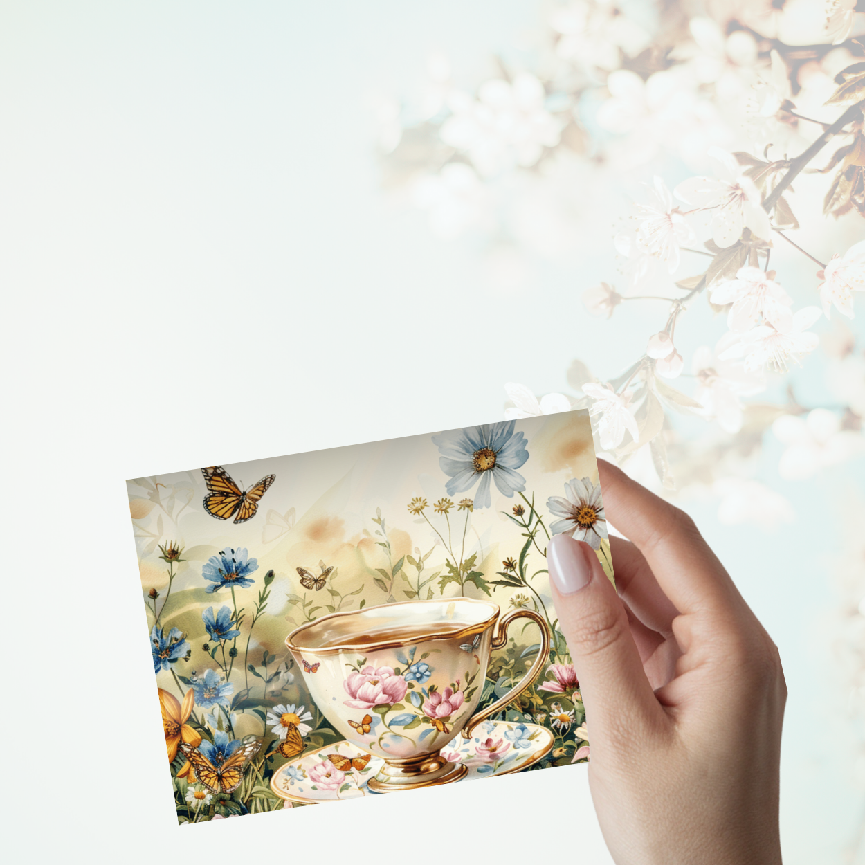 Tea & Tranquility Notecard Set – Pack of 8 Vintage Teacup Greeting Cards