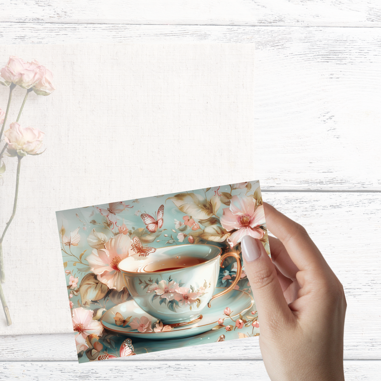 Tea & Tranquility Notecard Set – Pack of 8 Vintage Teacup Greeting Cards