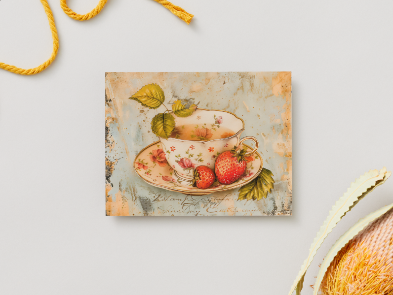 Strawberry Tea Cup Notecard Set - Pack of 8