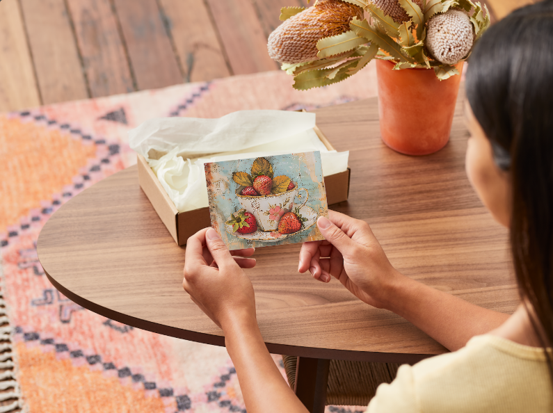 Strawberry Tea Cup Notecard Set - Pack of 8