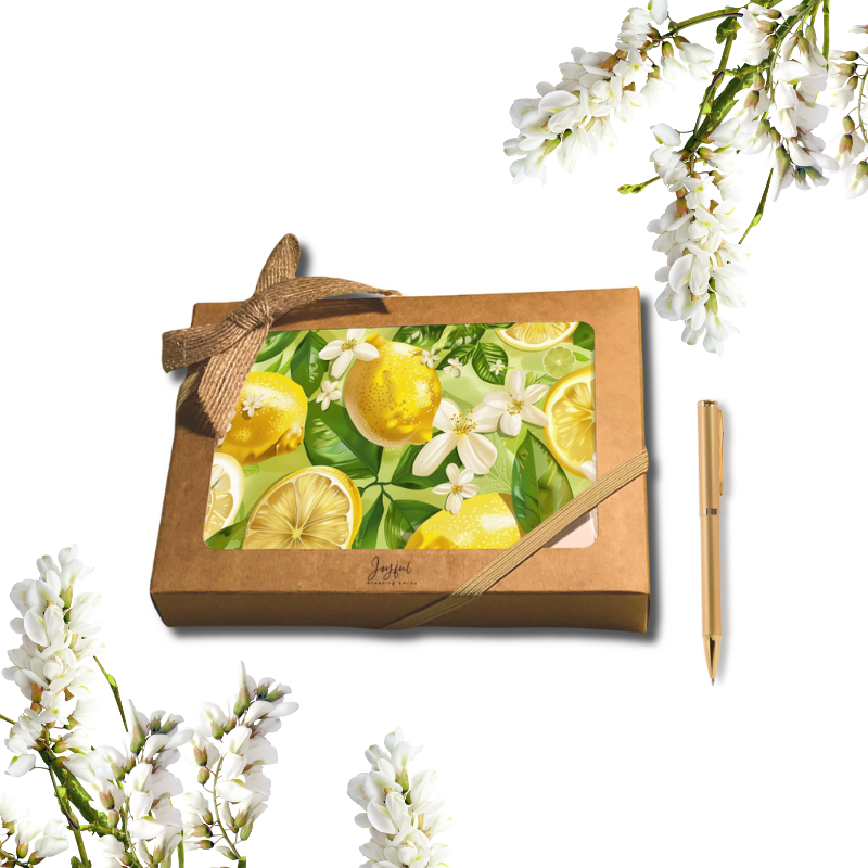 π Lemon Notecard Set β Pack of 8 Blank Greeting Cards with Envelopes β 5.5x4.25" β Fresh Lemon Watercolor Designs β Kraft Gift Box Included