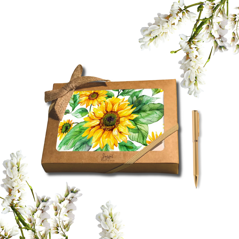 π» Sunflower Notecard Set β Pack of 8 Blank Greeting Cards with Envelopes β 5.5x4.25" β Kraft Gift Box Included β Vibrant Watercolor Designs