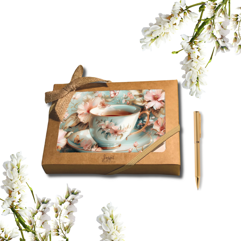 Tea & Tranquility Notecard Set – Pack of 8 Vintage Teacup Greeting Cards