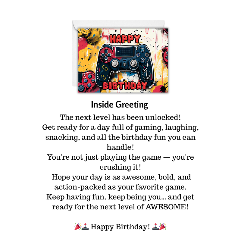 ๐ฎ Gamer Birthday Card for Boys โ Bold Video Game Controller Design โ 5"x7" Card with Envelope โ Fun, Cool, and Blank Inside