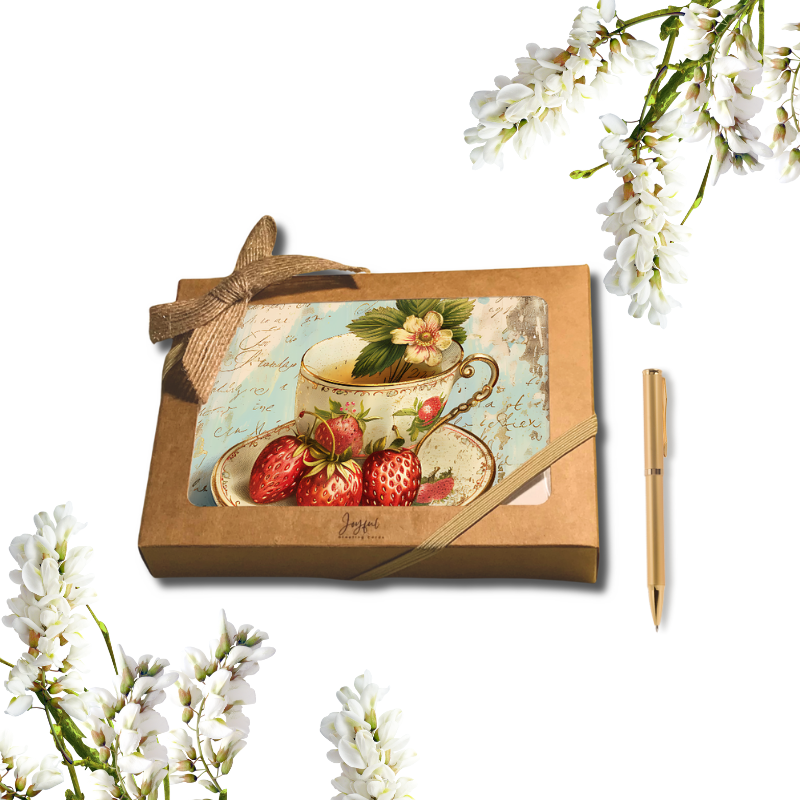 Strawberry Tea Cup Notecard Set - Pack of 8