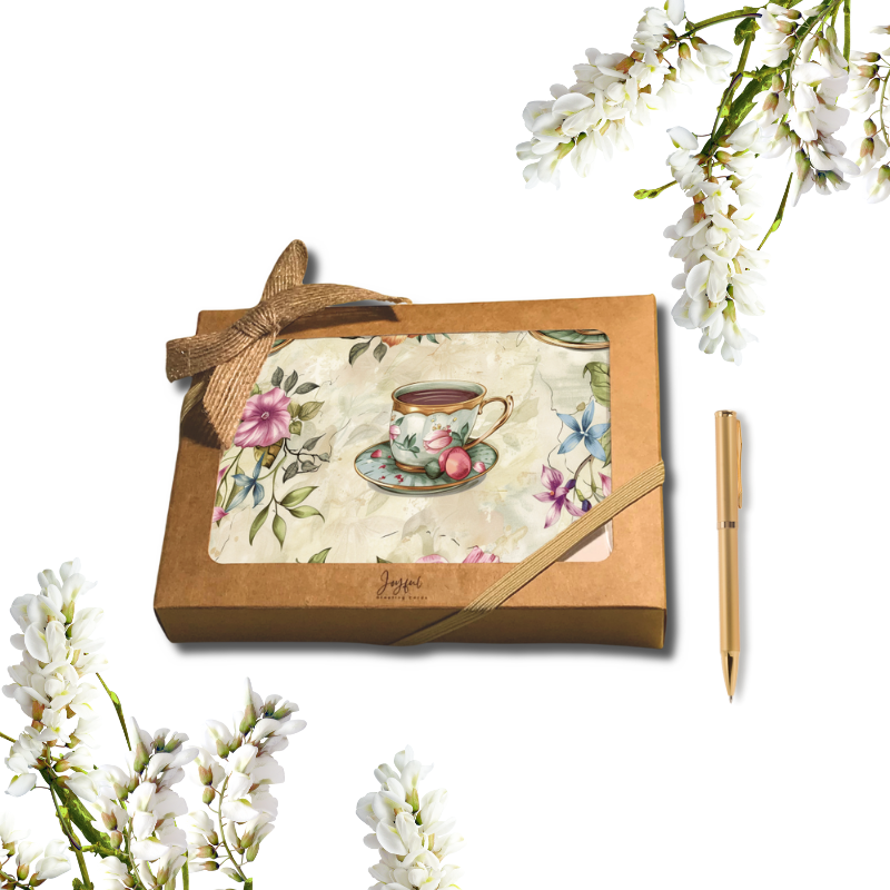 Elegant Vintage Tea Set Notecards - Boxed Set of 8