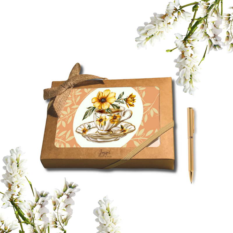 Vintage Floral Teacup Notecards – Set of 8 with Envelopes