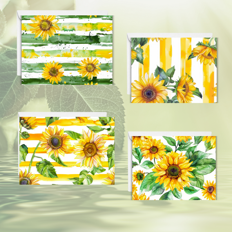 π» Sunflower Notecard Set β Pack of 8 Blank Greeting Cards with Envelopes β 5.5x4.25" β Kraft Gift Box Included β Vibrant Watercolor Designs