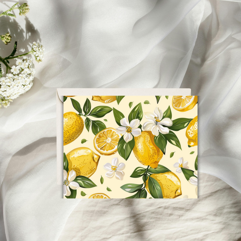 π Lemon Notecard Set β Pack of 8 Blank Greeting Cards with Envelopes β 5.5x4.25" β Fresh Lemon Watercolor Designs β Kraft Gift Box Included