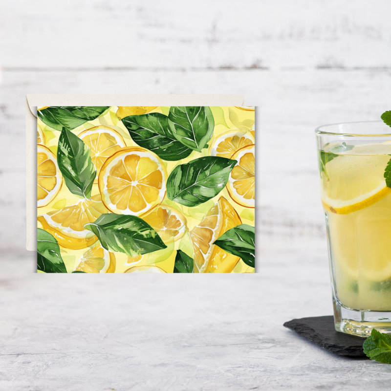π Lemon Notecard Set β Pack of 8 Blank Greeting Cards with Envelopes β 5.5x4.25" β Fresh Lemon Watercolor Designs β Kraft Gift Box Included