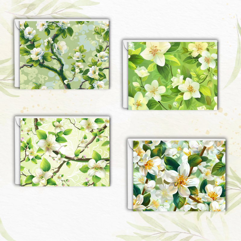 Spring Blossom Notecard Set – Pack of 12 Elegant Floral Greeting Cards