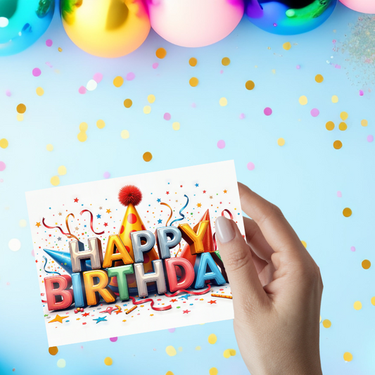 Happy Birthday Party Time Card – Bold, Colorful, and Blank Inside