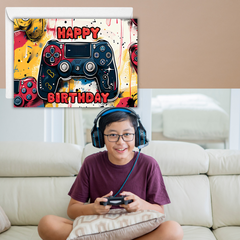 🎮 Gamer Birthday Card for Boys – Bold Video Game Controller Design – 5"x7" Card with Envelope – Fun, Cool, and Blank Inside