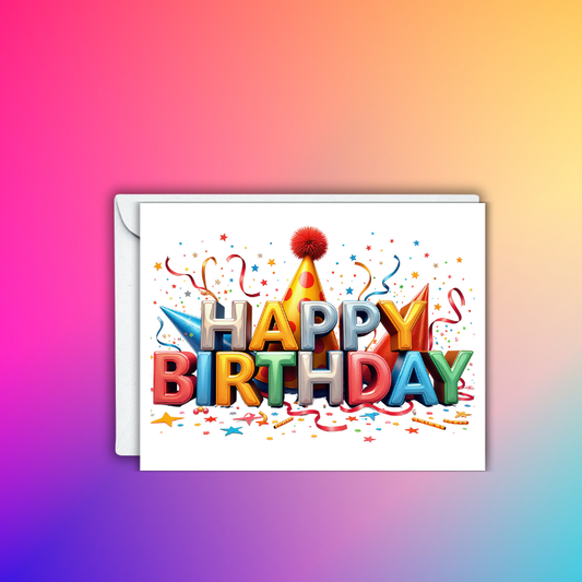 Happy Birthday Party Time Card – Bold, Colorful, and Blank Inside