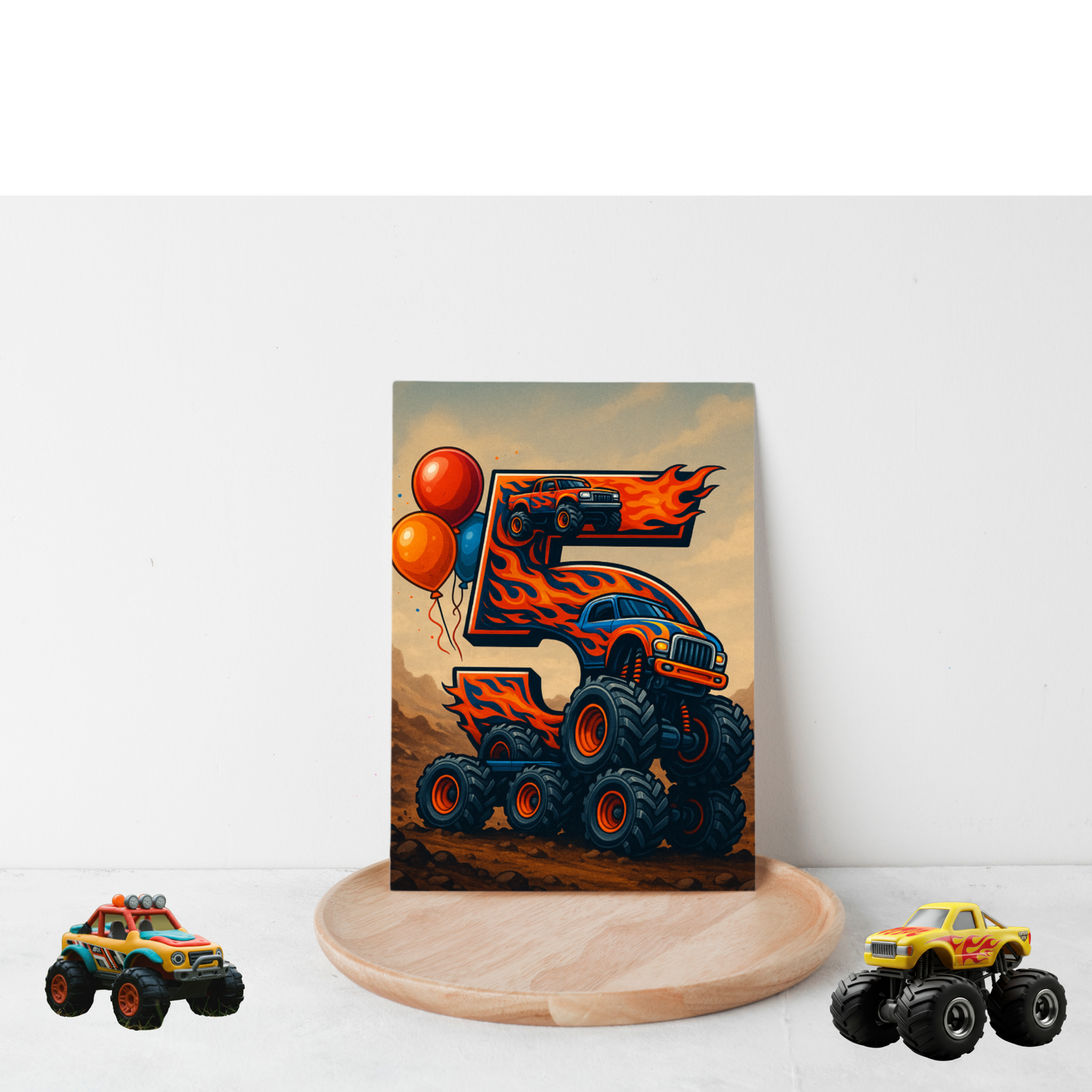 Monster Truck Birthday Card for 5-Year-Old – Includes Stickers & Envelope – 5x7 Blank Greeting Card