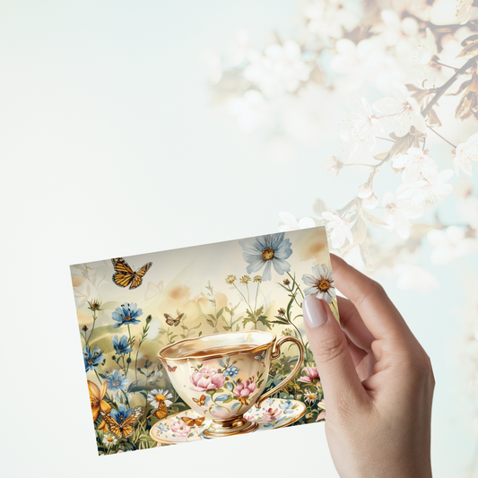 Tea & Tranquility Notecard Set – Pack of 12 Vintage Teacup Greeting Cards