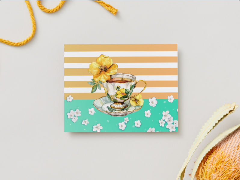 Vintage Floral Teacup Notecards – Set of 12 with Envelopes