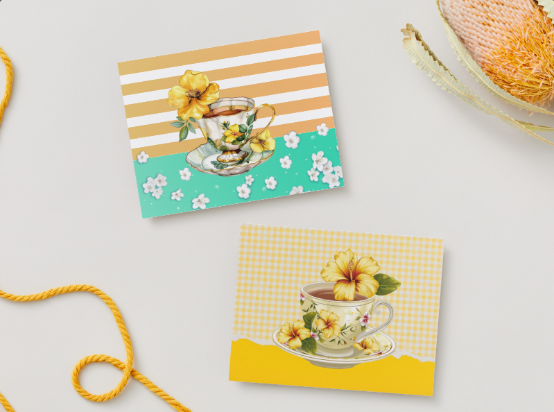 Vintage Floral Teacup Notecards – Set of 12 with Envelopes