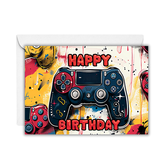 🎮 Gamer Birthday Card for Boys – Bold Video Game Controller Design – 5"x7" Card with Envelope – Fun, Cool, and Blank Inside