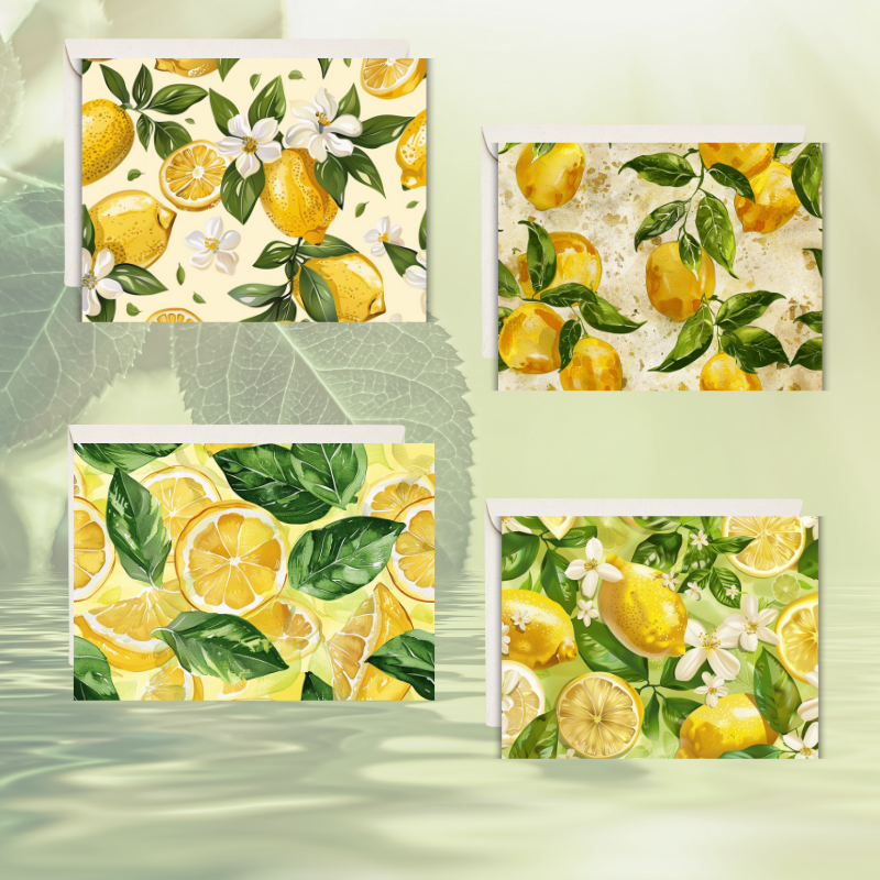 🍋 Lemon Notecard Set – Pack of 8 Blank Greeting Cards with Envelopes – 5.5x4.25" – Fresh Lemon Watercolor Designs – Kraft Gift Box Included