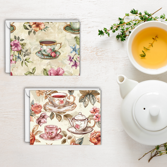 Elegant Vintage Tea Set Notecards - Boxed Set of 12