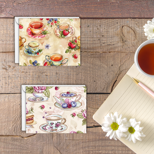 Elegant Vintage Tea Set Notecards - Boxed Set of 12